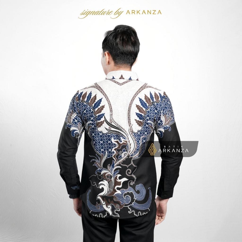 Arkanza Signature Motif Dwipantara Kemeja Batik Pria Lengan Panjang Eksklusif Curved Hem Jahitan Presisi Hidden & Emboss Button Lapisan Tricot Breathable