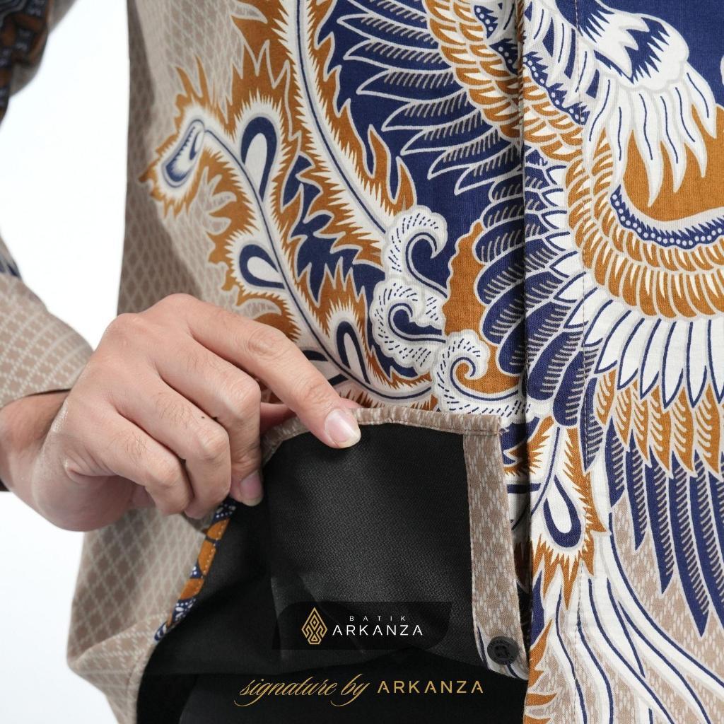 Arkanza Signature Motif Chandraprana Kemeja Batik Pria Lengan Panjang Eksklusif Curved Hem Jahitan Presisi Hidden & Emboss Button Lapisan Tricot Breathable