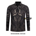 ARKANZA Kemeja Batik Pria Slimfit Motif Mahameru Hitam Lengan Panjang