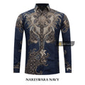 ARKANZA Kemeja Batik Pria Slimfit Motif Nareswara Navy Lengan Panjang Pendek