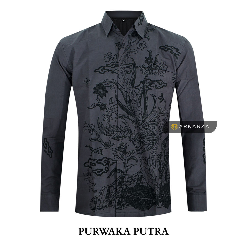 ARKANZA Kemeja Batik Pria Slimfit Motif Purwaka Putra Lengan Panjang Pendek