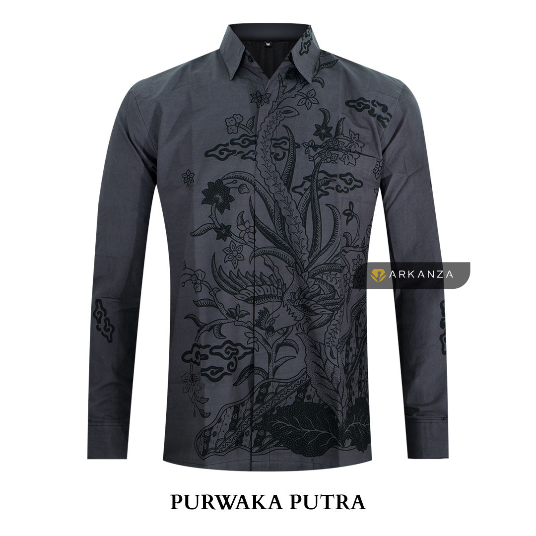 ARKANZA Kemeja Batik Pria Slimfit Motif Purwaka Putra Lengan Panjang Pendek