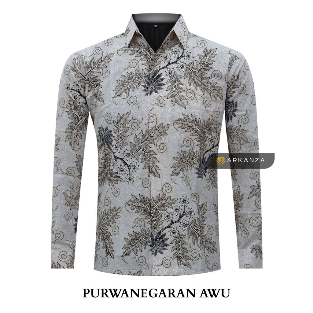 ARKANZA Kemeja Batik Pria Slimfit Motif Purwanegaran Awu Lengan Panjang Pendek