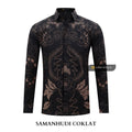 ARKANZA Kemeja Batik Pria Slimfit Motif Samanhudi Coklat Lengan Panjang Pendek