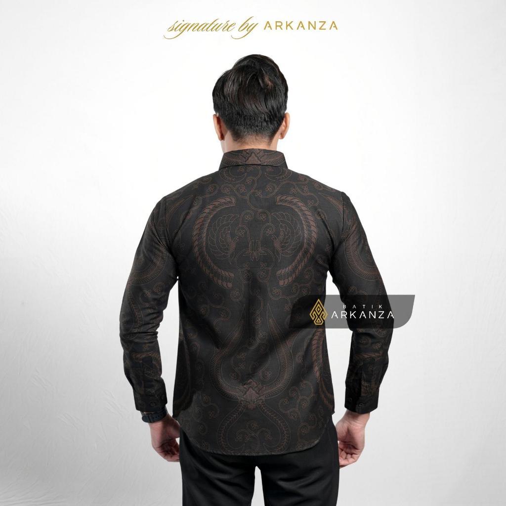 Arkanza Signature Motif Mahadipa Kemeja Batik Pria Lengan Panjang Eksklusif Curved Hem Jahitan Presisi Hidden & Emboss Button Lapisan Tricot Breathable