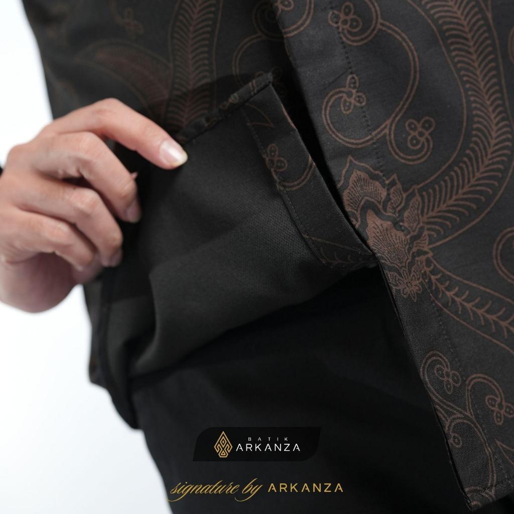 Arkanza Signature Motif Mahadipa Kemeja Batik Pria Lengan Panjang Eksklusif Curved Hem Jahitan Presisi Hidden & Emboss Button Lapisan Tricot Breathable