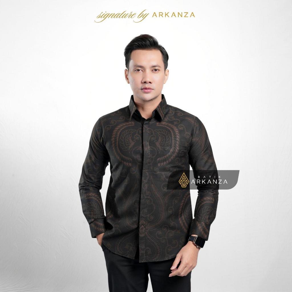 Arkanza Signature Motif Mahadipa Kemeja Batik Pria Lengan Panjang Eksklusif Curved Hem Jahitan Presisi Hidden & Emboss Button Lapisan Tricot Breathable