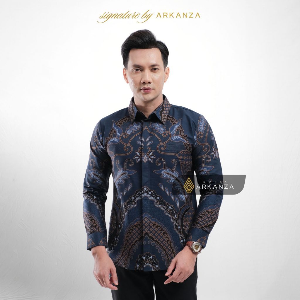 Arkanza Signature Motif ADHIRAJA Kemeja Batik Pria Lengan Panjang Eksklusif Curved Hem Jahitan Presisi Hidden & Emboss Button Lapisan Tricot Breathable