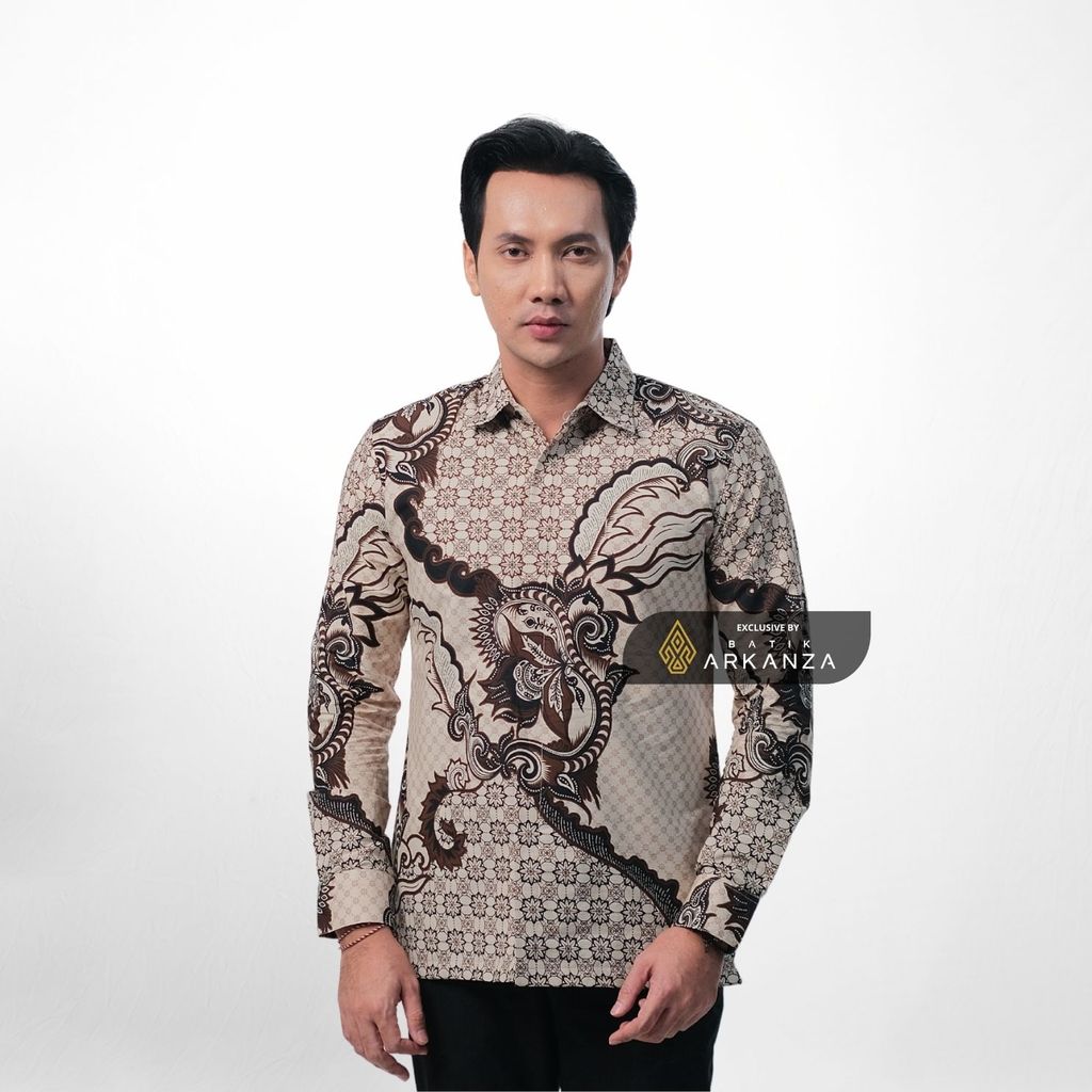 ARKANZA EXCLUSIVE TIRTA SOMA Kemeja Batik Pria Lengan Panjang Slim Fit  Elegan Formal Casual Keren Katun Primissima Jahitan Presisi Kemeja Kerja  Pria Modern EXC