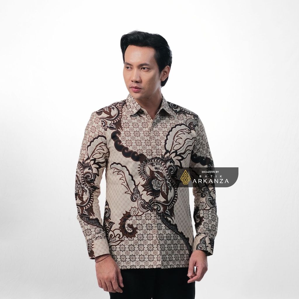 ARKANZA EXCLUSIVE TIRTA SOMA Kemeja Batik Pria Lengan Panjang Slim Fit  Elegan Formal Casual Keren Katun Primissima Jahitan Presisi Kemeja Kerja  Pria Modern EXC