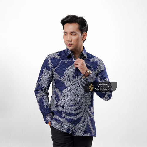 ARKANZA EXCLUSIVE JAGAT BIRU Kemeja Batik Pria Lengan Panjang Slim Fit  Elegan Formal Casual Keren Katun Primissima Jahitan Presisi Kemeja Kerja  Pria Modern EXC