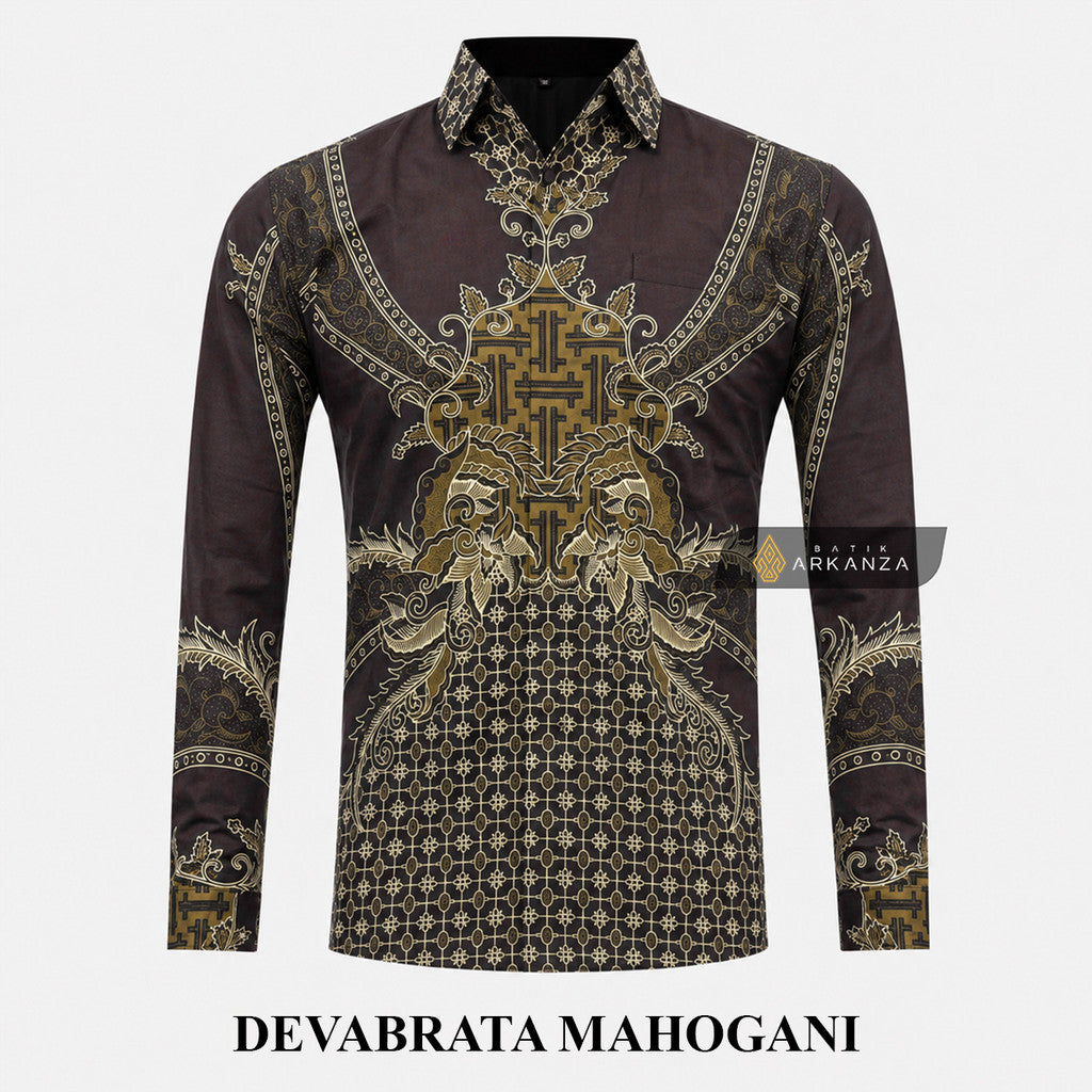 ARKANZA EXCLUSIVE DEVABRATA MAHOGANI Kemeja Batik Pria Lengan Panjang Slim Fit  Elegan Formal Casual Keren Katun Primissima Jahitan Presisi Kemeja Kerja  Pria Modern EXC