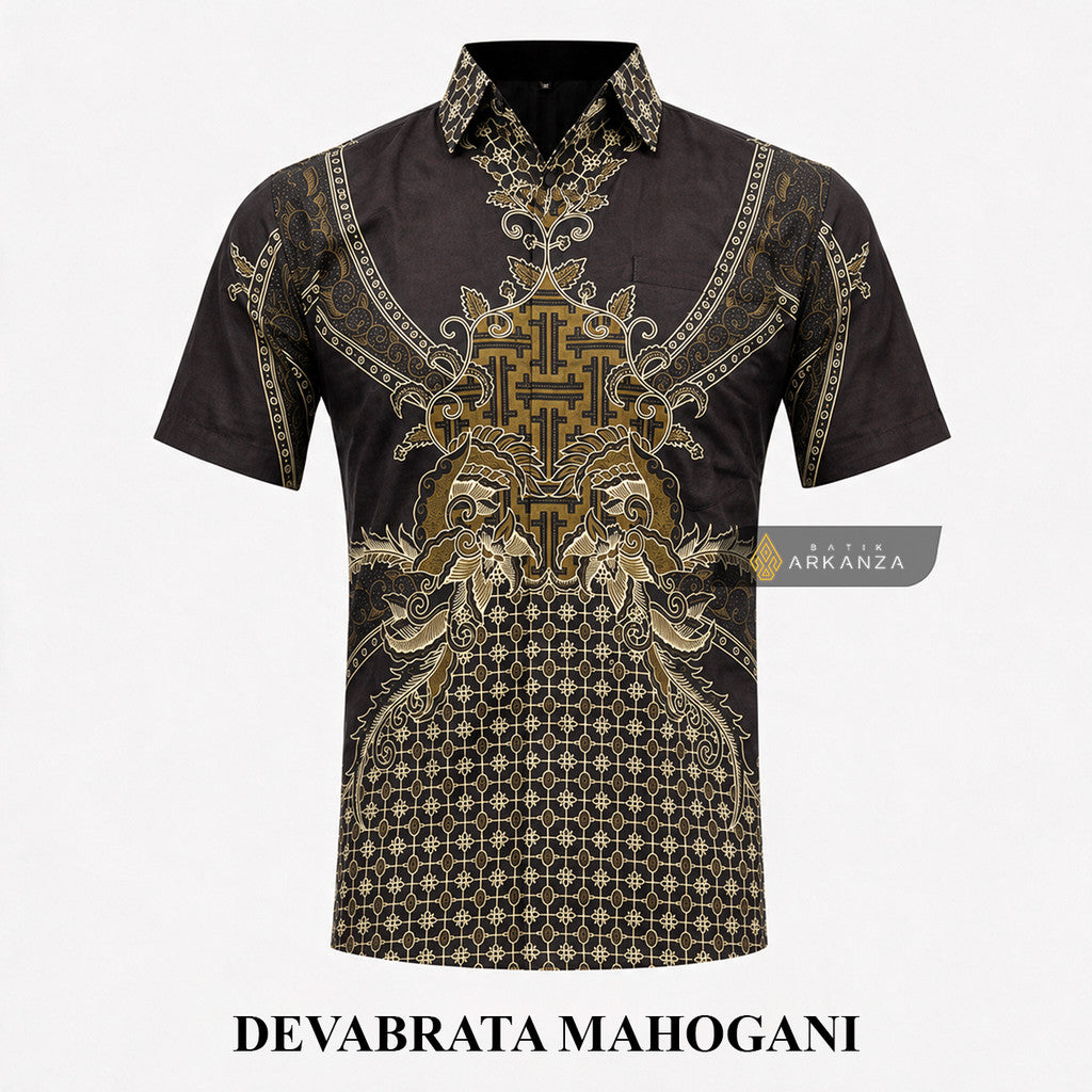ARKANZA EXCLUSIVE DEVABRATA MAHOGANI Kemeja Batik Pria Lengan Panjang Slim Fit  Elegan Formal Casual Keren Katun Primissima Jahitan Presisi Kemeja Kerja  Pria Modern EXC
