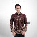 Arkanza Signature Motif Prameswara Burgundy Kemeja Batik Pria Lengan Panjang Eksklusif Curved Hem Jahitan Presisi Hidden & Emboss Button Lapisan Tricot Breathable